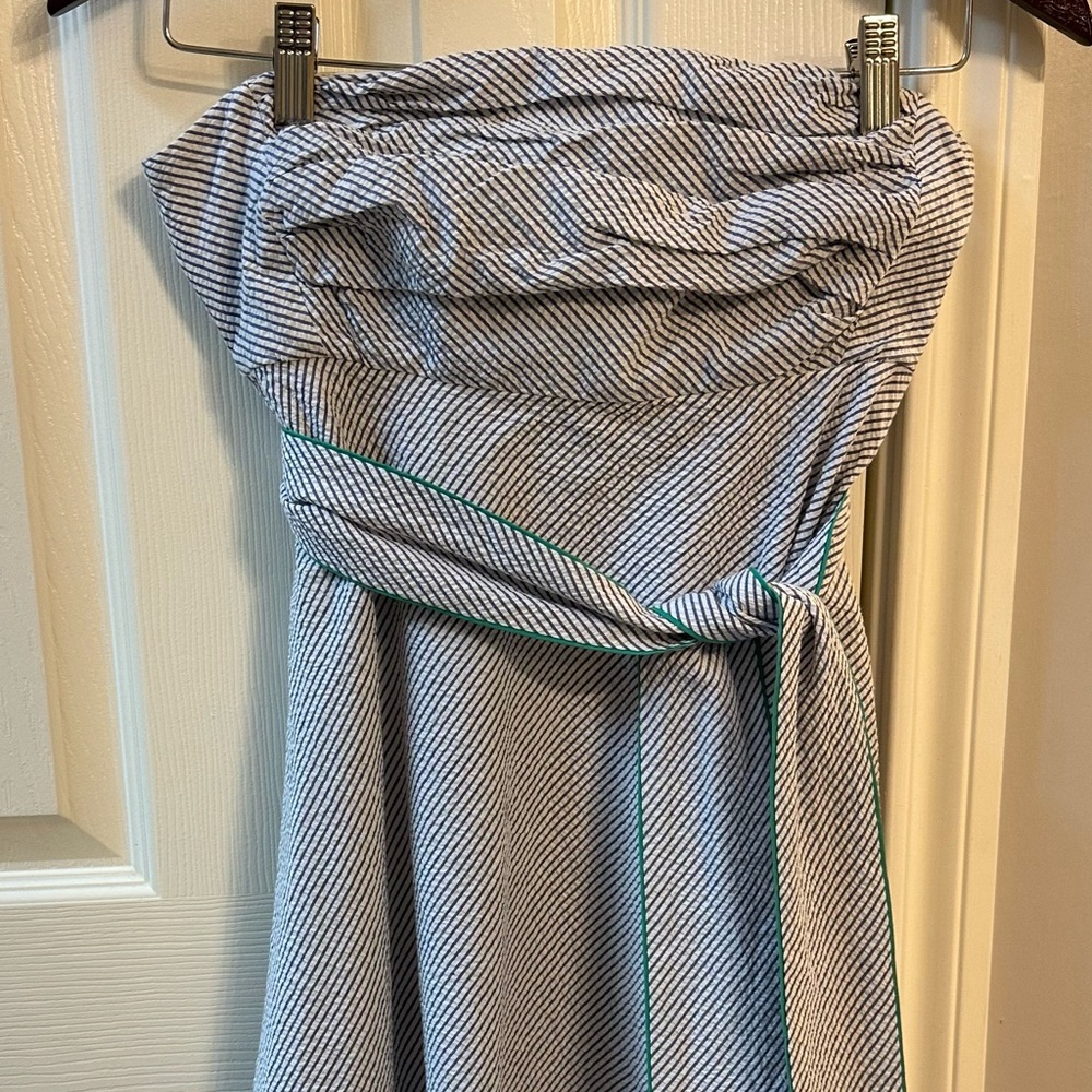 Strapless (has removable straps) blue stripe seersucker Dress size 2